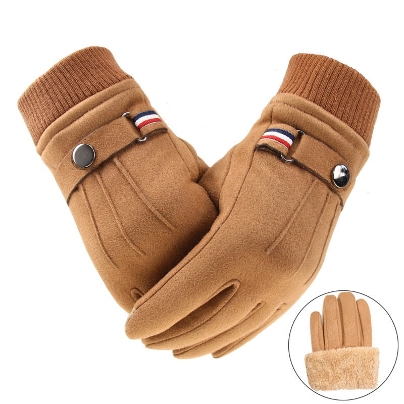 Men's Winter Gloves Suede Warm Split Finger Gloves